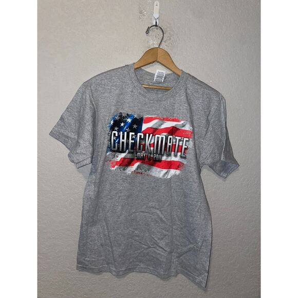 Vintage Osama Bin Laden Shirt Death Date Checkmate May 1 America Gray M Medium - Picture 1 of 9